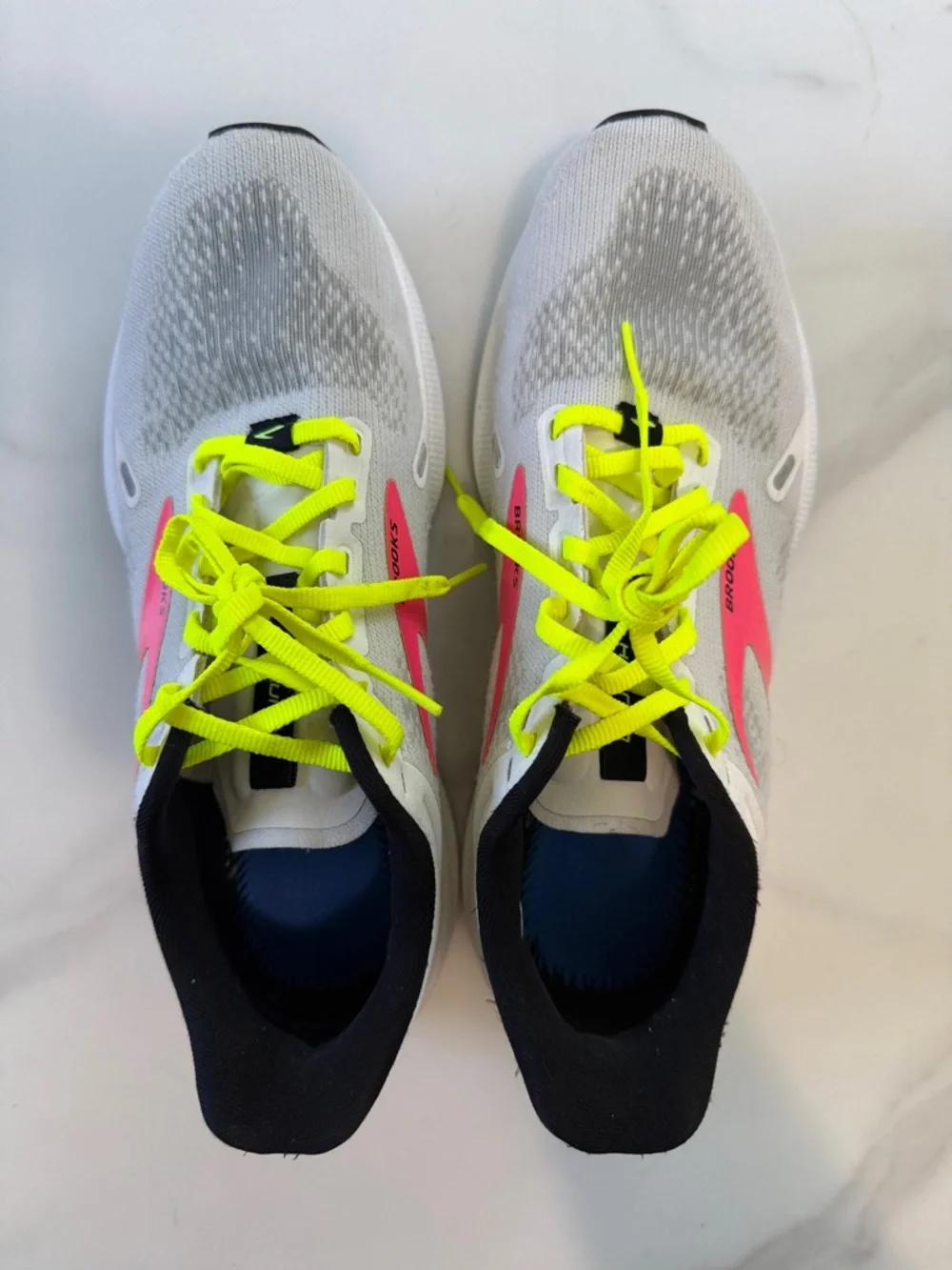 Brooks Kids Sneakers - White with Neon Yellow Laces and Pink Accent